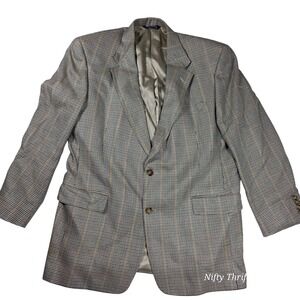 Vintage Burberrys Mens Houndstooth‎ Wool Blazer Jacket Brown Tan Two Button 90's